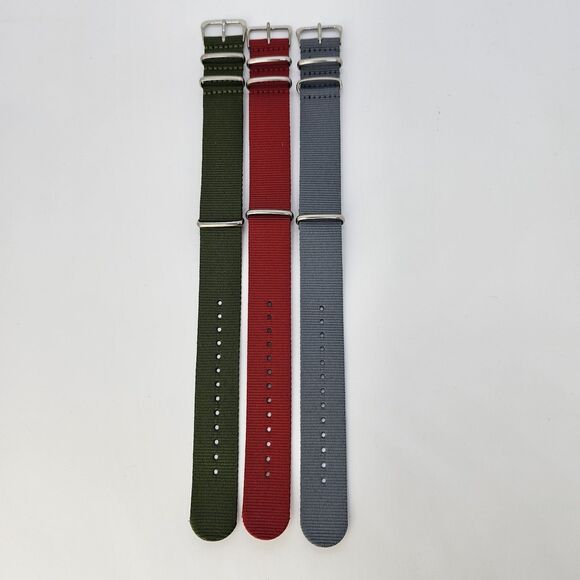 3X 22MM Nylon Canvas Watch Band 1 Piece Strap Green‎ Red Gray Men's Watch Band - Picture 2 of 7